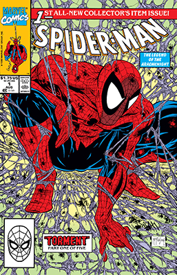 Spider-Man #1, later renamed "Peter Parker: Spider-Man" (August 1990; second printing). Cover art by Todd McFarlane.