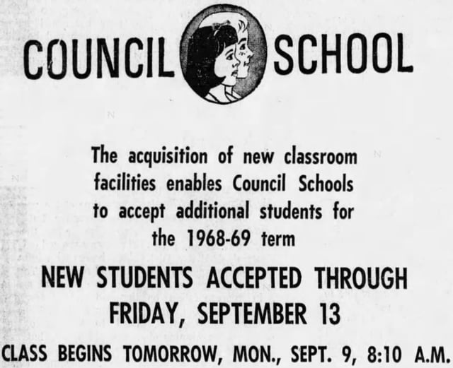 A 1968 advertisement for Jackson area schools operated by the Council
