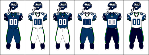Seattle Seahawks uniform combinations, 2002–2011. A green alternate jersey was used, but only for one game of the 2009 season.
