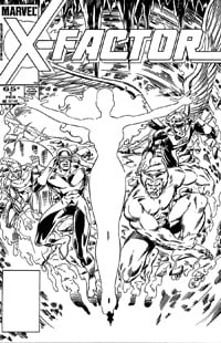 The unfinished cover for X-Factor#1, before Bob Layton and Jackson Guice decided on the fifth team member. (X-Factor #1) Art by Jackson Guice.
