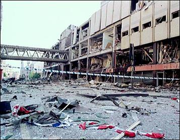 Corporation Street after the Manchester bombing on 15 June 1996. There were no fatalities, but it was one of the most expensive man-made disasters. A large rebuilding project of Manchester ensued.