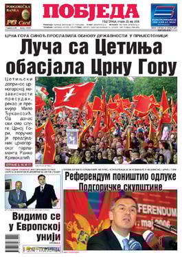First page of Pobjeda, May 22, 2006.