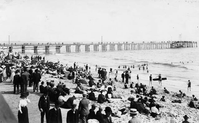 A busy day on the beach, 1880