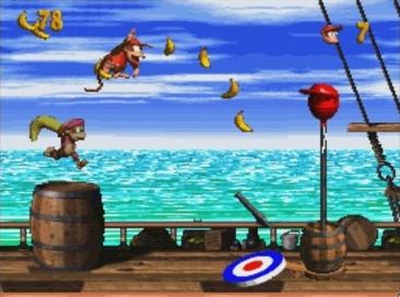 At the end of each level, the player must jump on a target pad for a chance to earn one of a series of quickly changing rewards, such as an extra life balloon.