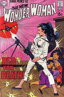 Wonder Woman without special powers fighting crime as Diana Prince. Cover of Wonder Woman #189 (July 1970). Art by Mike Sekowsky.