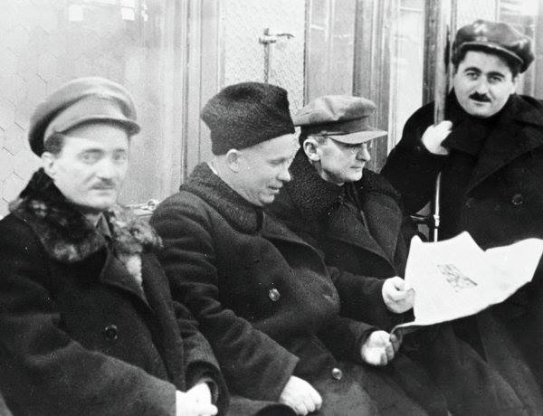 Nestor Lakoba, Khrushchev, Lavrenti Beria and Aghasi Khanjian during opening of the Moscow Metro in 1936.