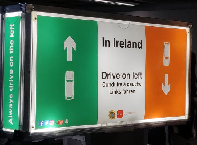 A sign in Dublin Airport reminding visiting motorists to drive on the left