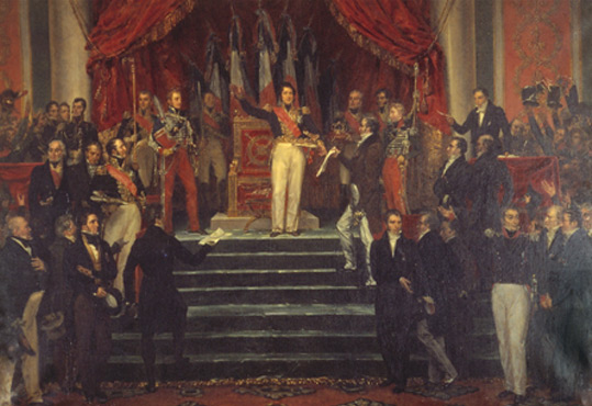 François Guizot accepts the charter from Louis-Philippe, the "Citizen-King".