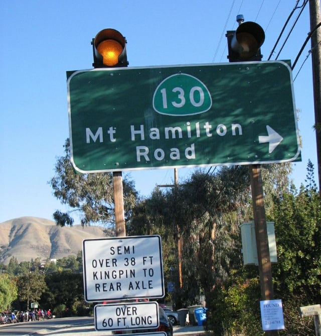 State Route 130 begins its ascent from the junction at Alum Rock Road.