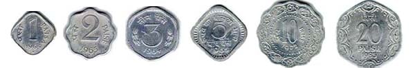 In 1964, India introduced aluminium coins for denominations up to 20p.