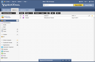 Screenshot of the 2011 version of Yahoo! Mail