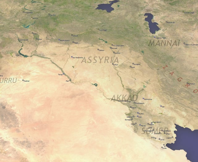 Map showing the approximate location of the geographical region referred to as "Assyria".