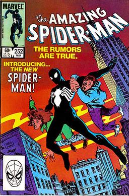 The Amazing Spider-Man #252 (May 1984): The black costume debut that brought controversy to many fans. The suit was later revealed as an alien symbiote and was used in the creation of the villain Venom. Cover art by Ron Frenz and Klaus Janson.