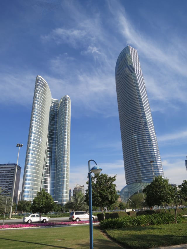 ADIA Tower to the left and The Landmark at the right in Abu Dhabi