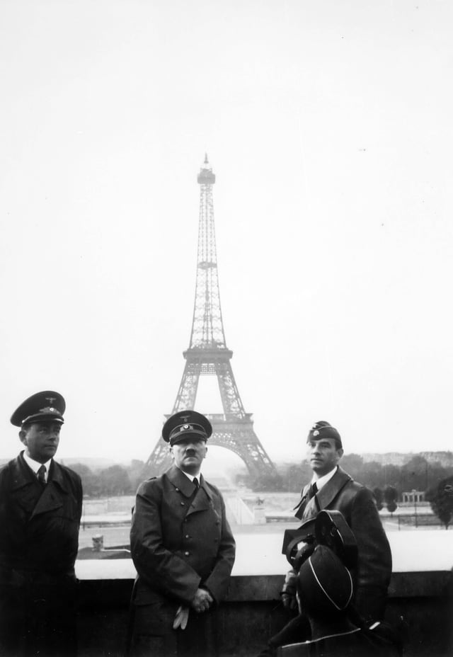 Hitler tours Paris with architect Albert Speer (left) and sculptor Arno Breker (right), 23 June 1940