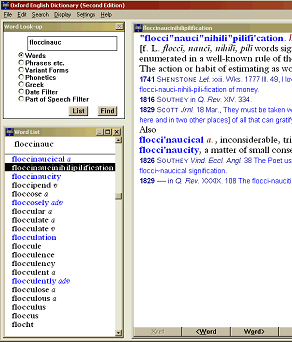 A screenshot of the first version of the OED second edition CD-ROM software.