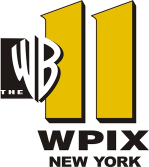 WPIX's original "WB 11" logo, used from 1994 to 1999. The box with "THE" was removed in a variant used from 1999 to 2006.