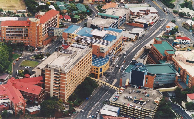 Aerial of part of Mater Health Services campus at South Brisbane