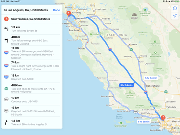 Apple Maps giving directions from San Francisco to Los Angeles, as shown on an iPad running iOS 9