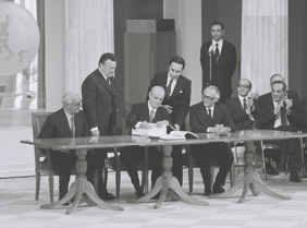 Signing at Zappeion by Constantine Karamanlis of the documents for the accession of Greece to the European Communities in 1979.