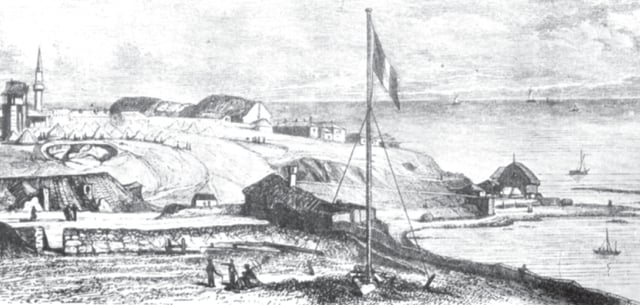 The port of Kustendje/Köstence in 1856. Drawing by Camille Allard