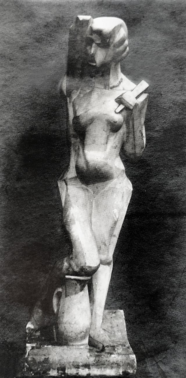 Joseph Csaky, 1912, Danseuse (Femme à l'éventail, Femme à la cruche), original plaster, exhibited at the 1912 Salon d'Automne and the 1914 Salon des Indépendants, a Proto-Art Deco sculpture