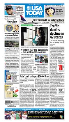 This February 5, 2009 issue of USA Today shows the old layout and logo of the paper prior to its 2012 redesign.