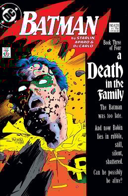 Cover of Batman #428 (December 1988) from the storyline A Death in the Family. Art by Mike Mignola.