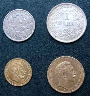 Goldmark coins (½, 1, 5 and 20 Mark)