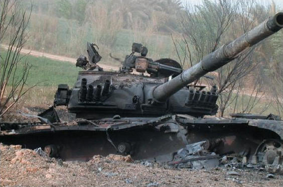 Destroyed Iraqi T-72 tank on Highway 9 outside Najaf