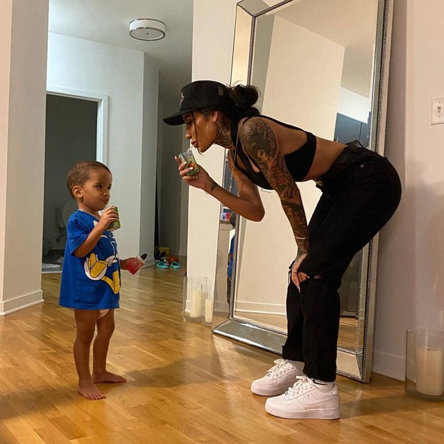 Aggy Abby pictured on her Instagram with her son