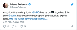 One of the other Tweets by Ariane Bellamar about the Jeremy Piven sexually assault allegations.