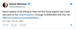 Tweet by Ariane Bellamar about the Jeremy Piven sexually assault allegations.