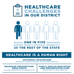 Infographic about Audrey Denney's positions on healthcare