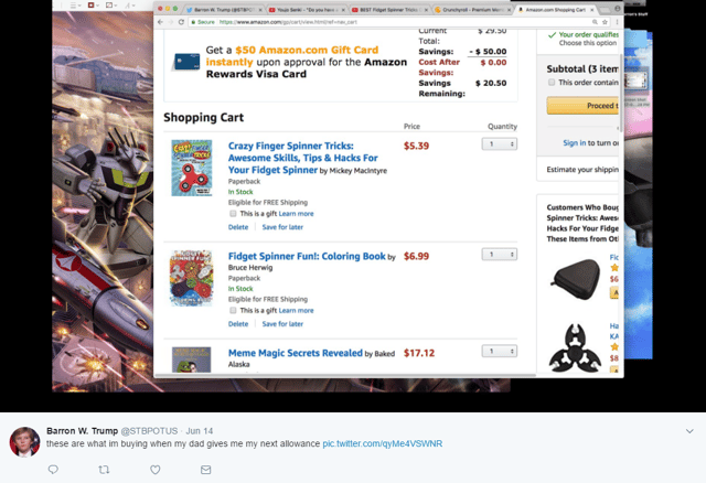 Tweet from Barron about his Amazon Cart