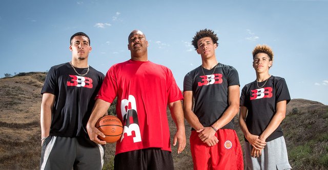 The Ball brothers and father Lavar Ball sporting Big Baller Brand apparel.