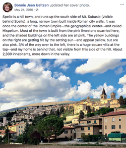 Screenshot of a Facebook post by Bonnie Ueltzen about the place she lives in Italy.