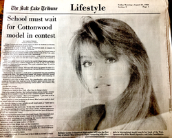 Salt Lake Tribune article from August 26, 1988 about Brittney Lewis competing in the “Look of the Year” modeling contest held by Elite Model Management.