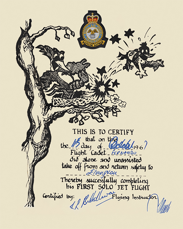 First Solo Flight Certificate from RAF, Cranwell College, London, England. 1967.
