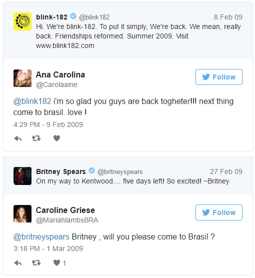 Fans tweeting celebrities to come to Brazil