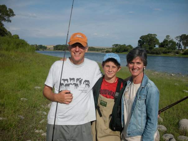Fishing with his wife Sally and his son Quill