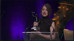 Cyan Banister after winning the 2016 Crunchies Angel Investor of the Year Award with her husband.