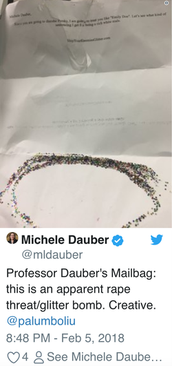 The glitter bomb that was sent to Michele Dauber.