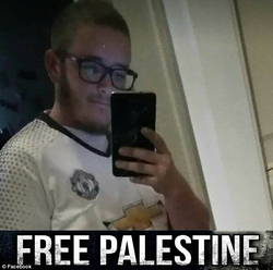 Photo Everitt Aaron Jameson posted on Facebook with the slogan "Free Palestine"