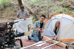 Brian Jordan Alvarez on set about to shoot a scene with Brent Blair.