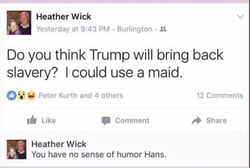 Heather Wick's racist and offensive Facebook post that went viral.