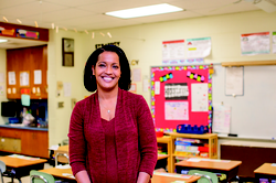 Jahana Hayes in her old classroom at John F. Kennedy High School, in Waterbury, Connecticut.