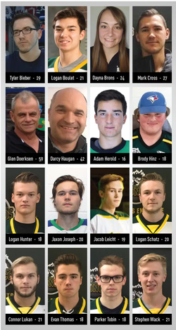 Photos of the sixteen people killed in the 2018 Humboldt Broncos Bus Crash (CBC News)