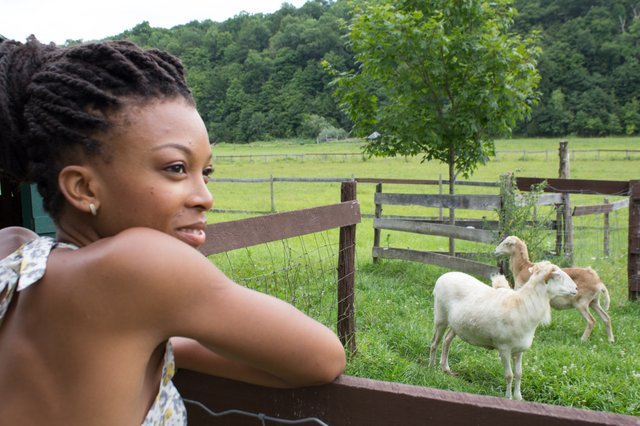 Jenne watching goats