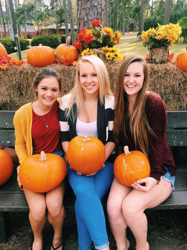 Photo of Jennifer Jones at a pumpkin farm with friends